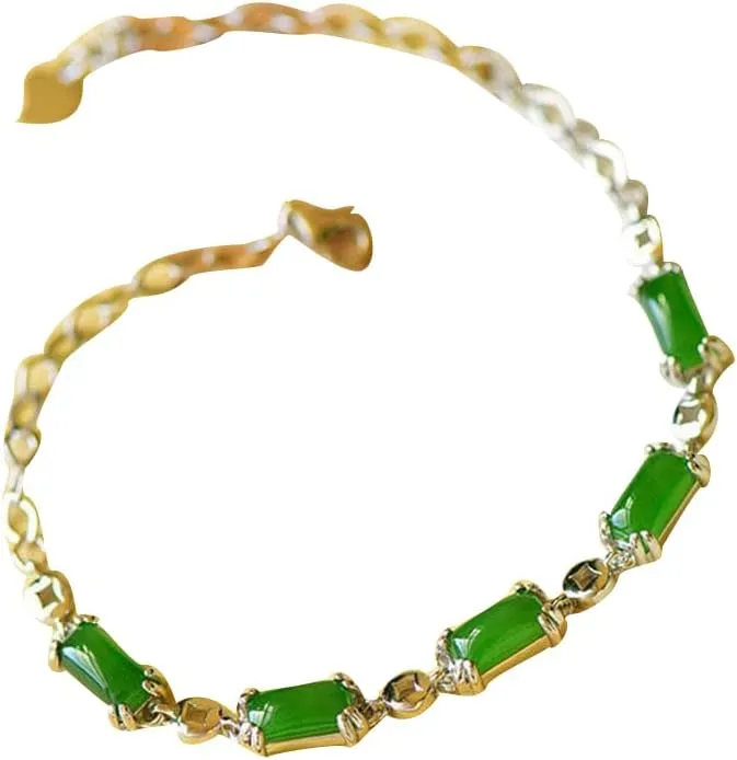 S925 Silver with Natural Hotan Jasper Long Bracelet (Chain Length 7.87inch) Fengshui Fashion Jade Bangle bracelet For Women Genuine