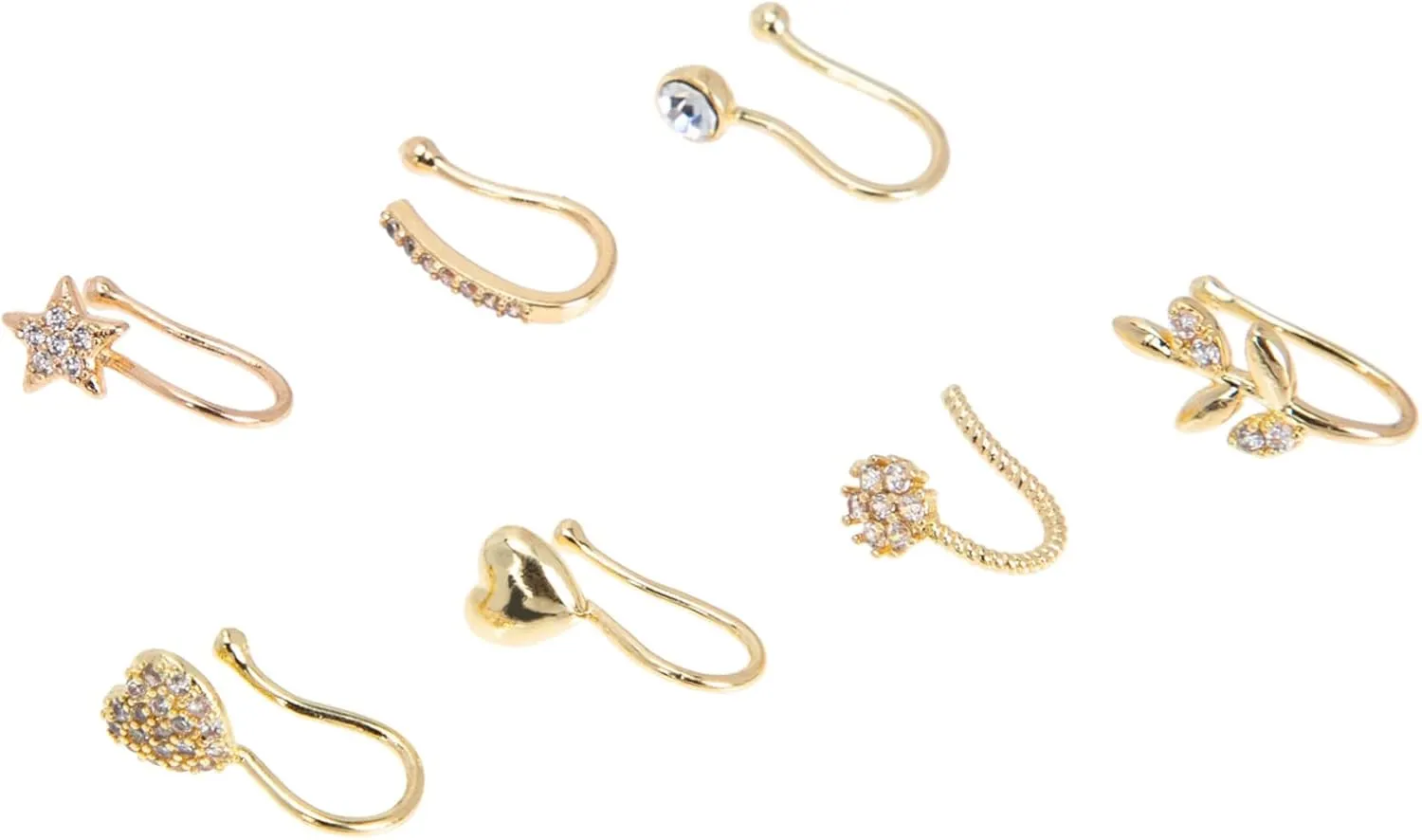 SAFIGLE Fashion Nose Jewelry Set 7pcs Non-piercing Nose Studs for Women Gold Rings Clip Stud Without Piercing