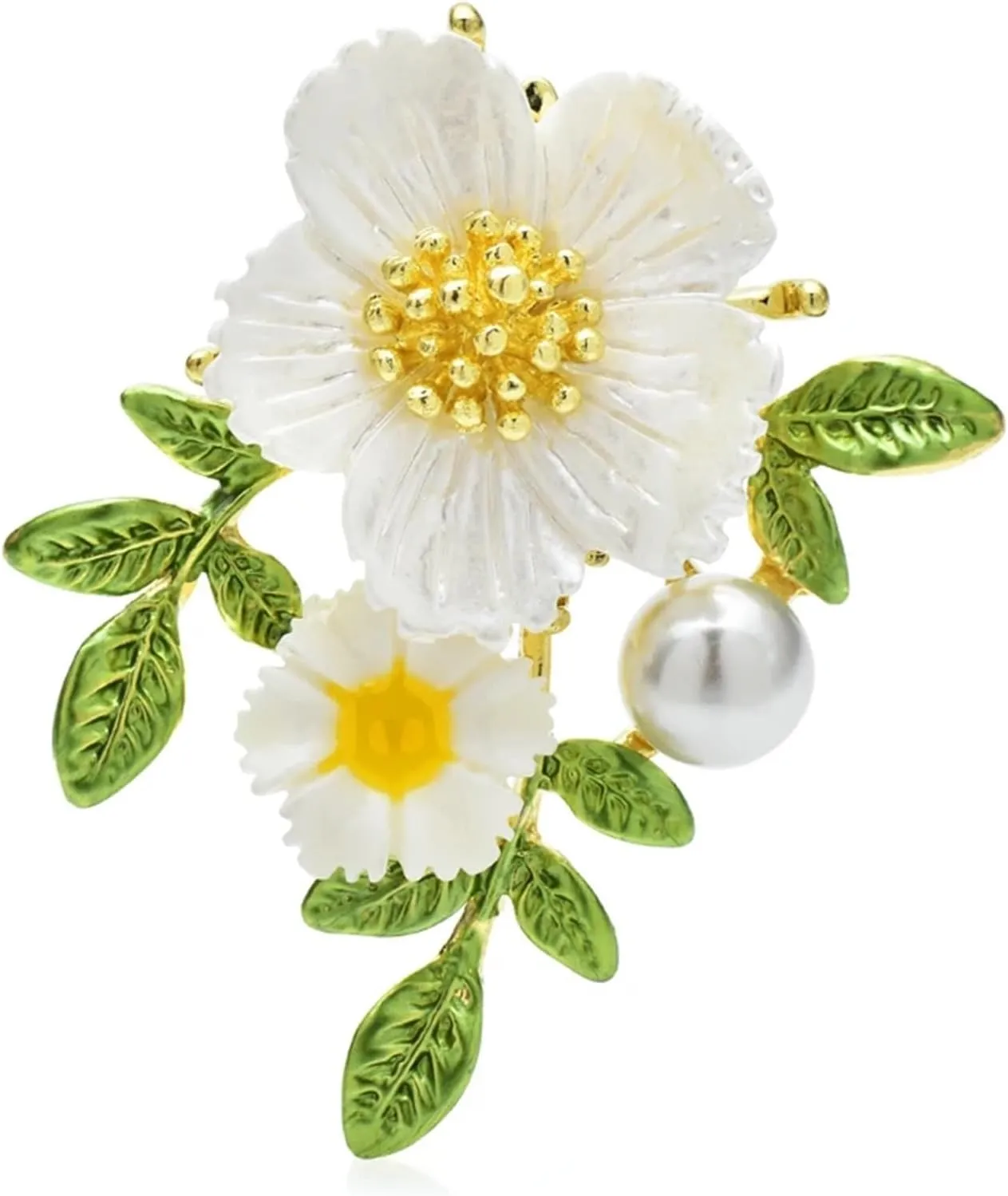 Sakura Flower Brooches For Women 2-color Enamel Pearl Romantic Peach-blossom Party Office Brooch Pin