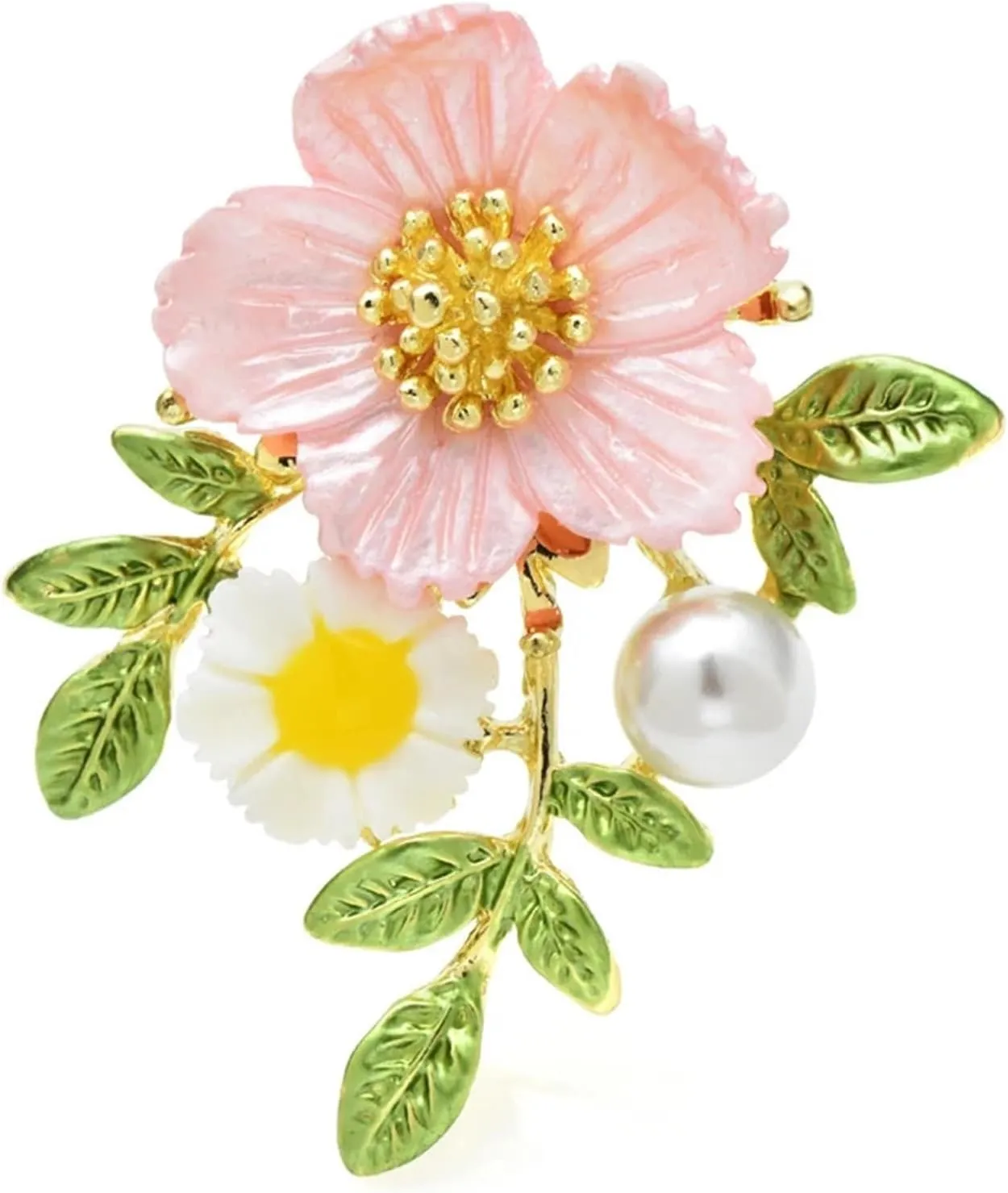 Sakura Flower Brooches For Women 2-color Enamel Pearl Romantic Peach-blossom Party Office Brooch Pin