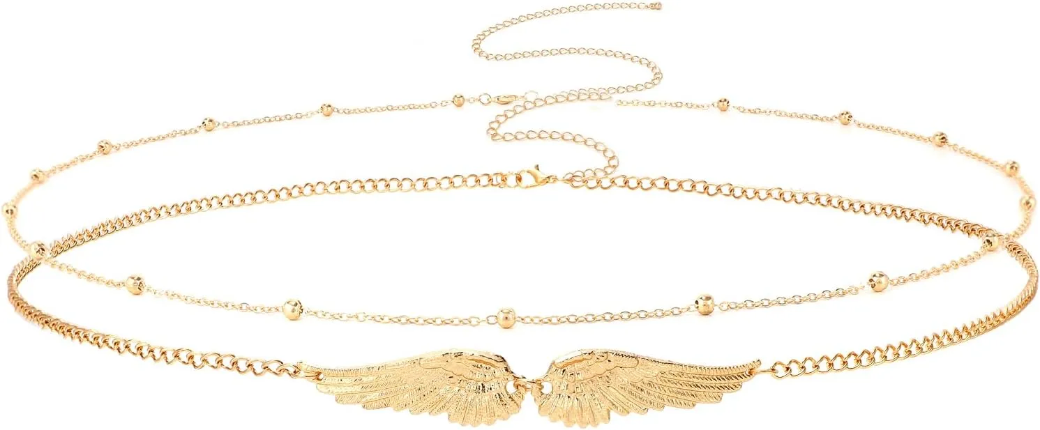 SANSTHS Gold Belly Chain Pearl Waist Body Chain 25-37Inch Adjustable Layered Beach Bikini Body Chains Waist Jewelry for Women