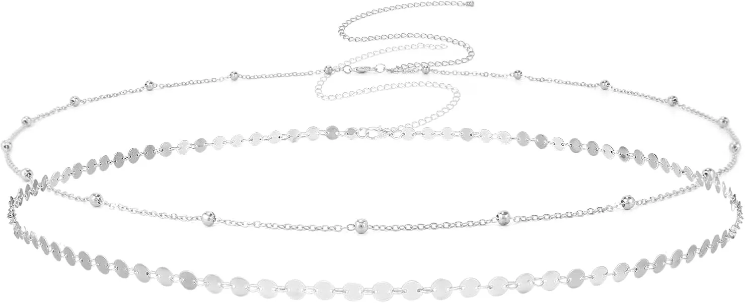 SANSTHS Gold Belly Chain Pearl Waist Body Chain 25-37Inch Adjustable Layered Beach Bikini Body Chains Waist Jewelry for Women