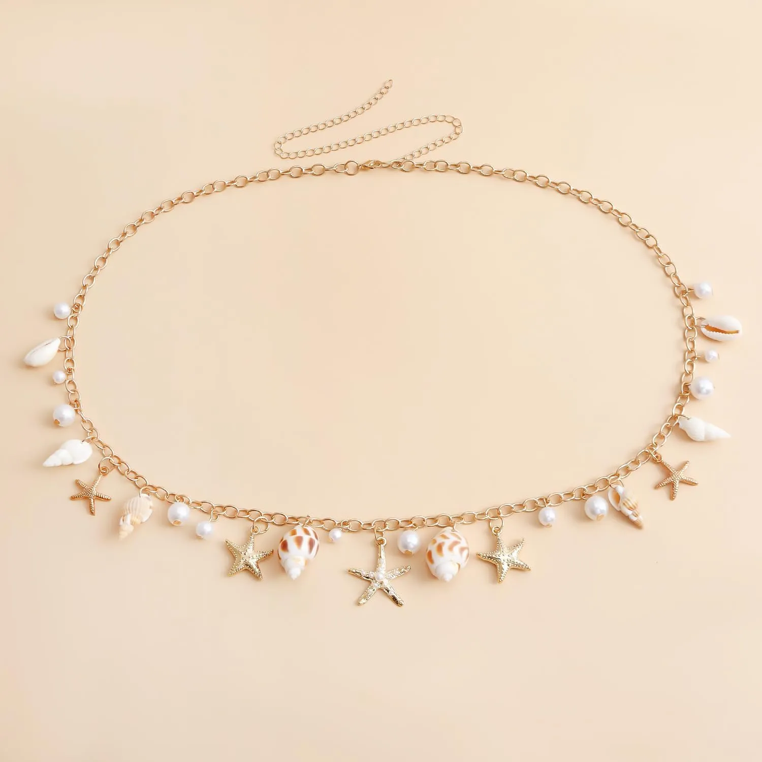 Seashell Starfish Waist Chain for Women Boho Conch Body Chains Pearl Starfish Chains Waist Summer Beach Body Jewelry Costume Accessories