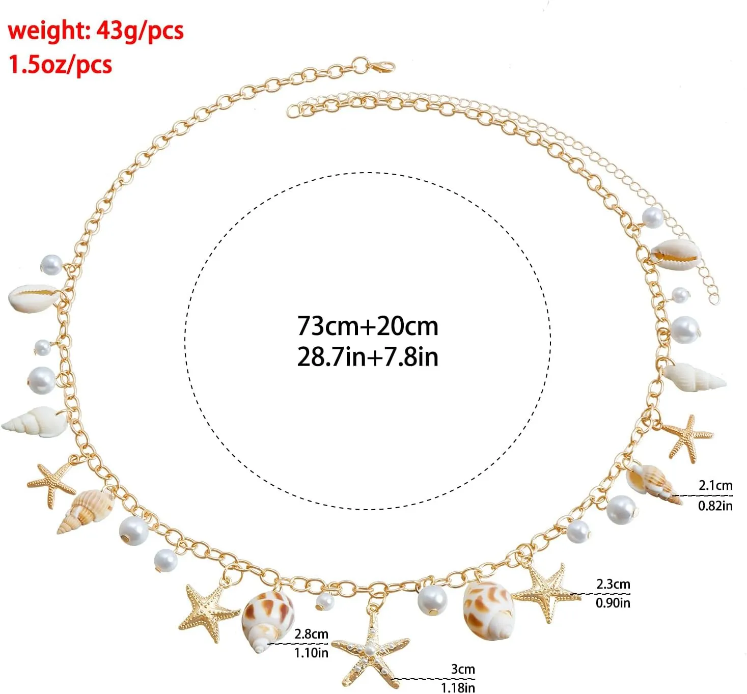 Seashell Starfish Waist Chain for Women Boho Conch Body Chains Pearl Starfish Chains Waist Summer Beach Body Jewelry Costume Accessories