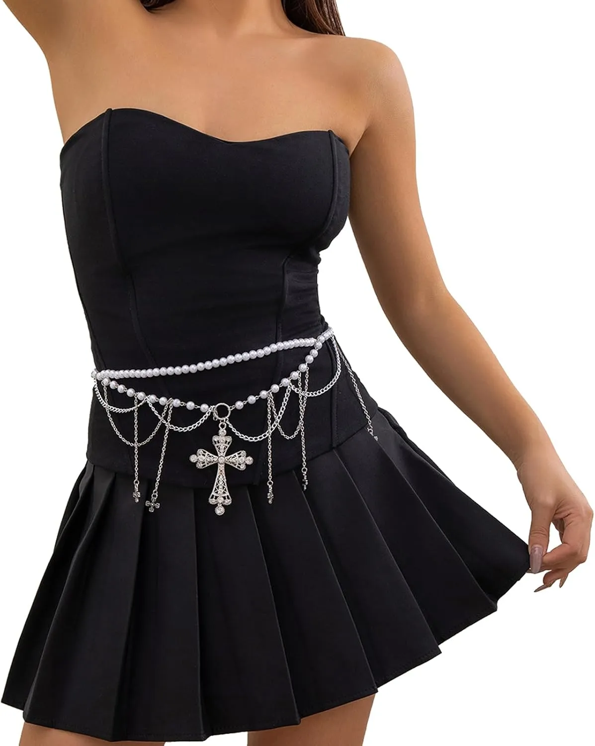 Sexy Double Layered Pearl Waist Chain Belt for Women Summer Bikini Beads Belly Body Chain Festival Rave Pearl Belly Belt Body Jewelry Accessories