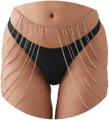 Sexy Rhinestone Tassel Waist Chain Bikini Crystal Waist Chains Belt Rhinestone Fringe Skirt Multi Layered Belly Chain Festival Rave Body Accessories Jewelry for Women