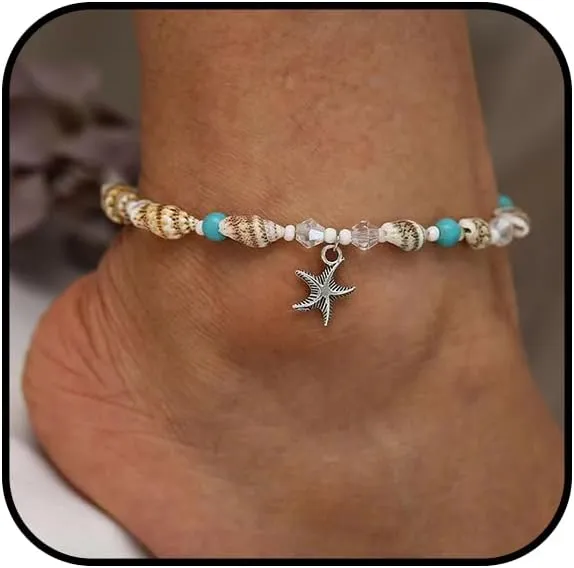 Shell Anklet for Women Waterproof Beaded Ankle Bracelets Adjustable Conch Anklet Puka Shell Anklet Summer Beach Foot Chain Boho Jewerly for Beach Party