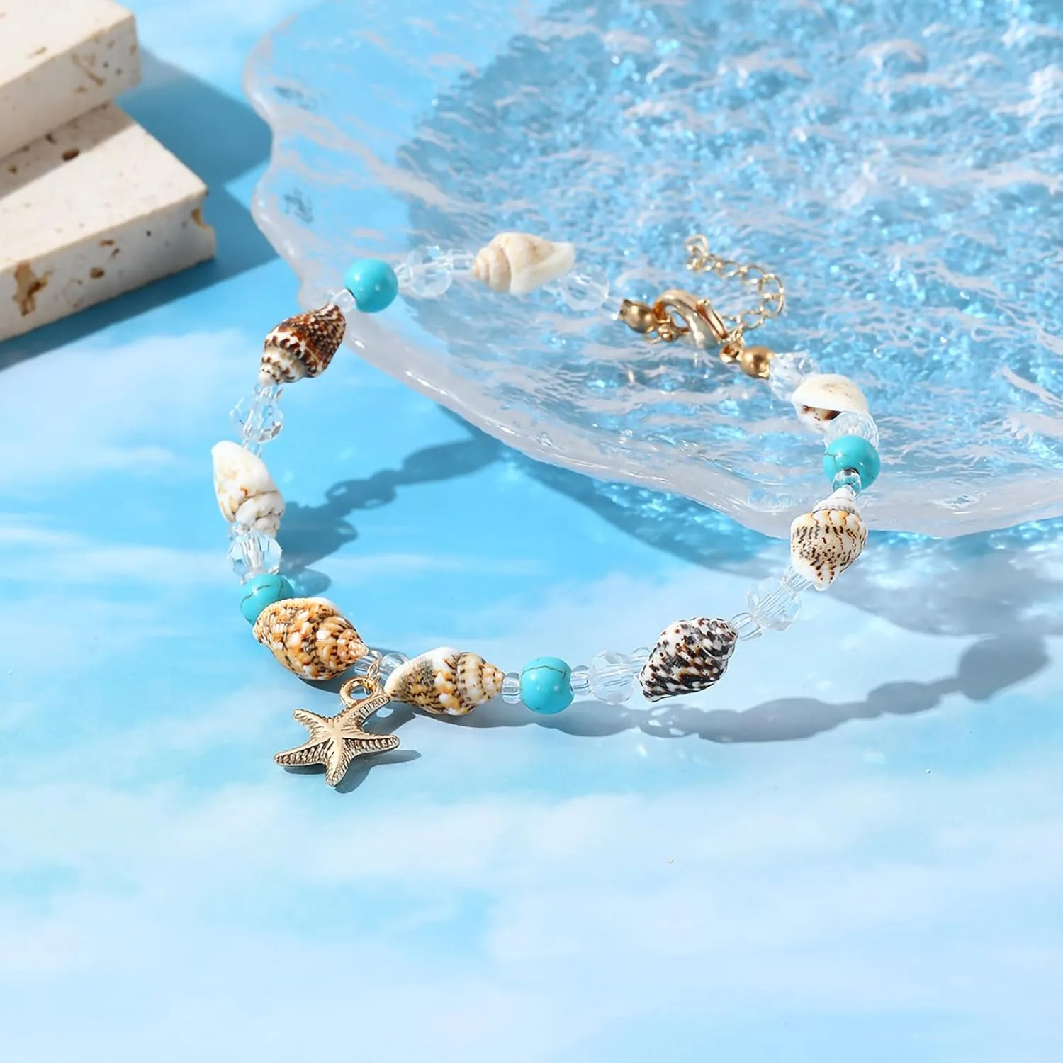 Shell Anklet for Women Waterproof Beaded Ankle Bracelets Adjustable Conch Anklet Puka Shell Anklet Summer Beach Foot Chain Boho Jewerly for Beach Party