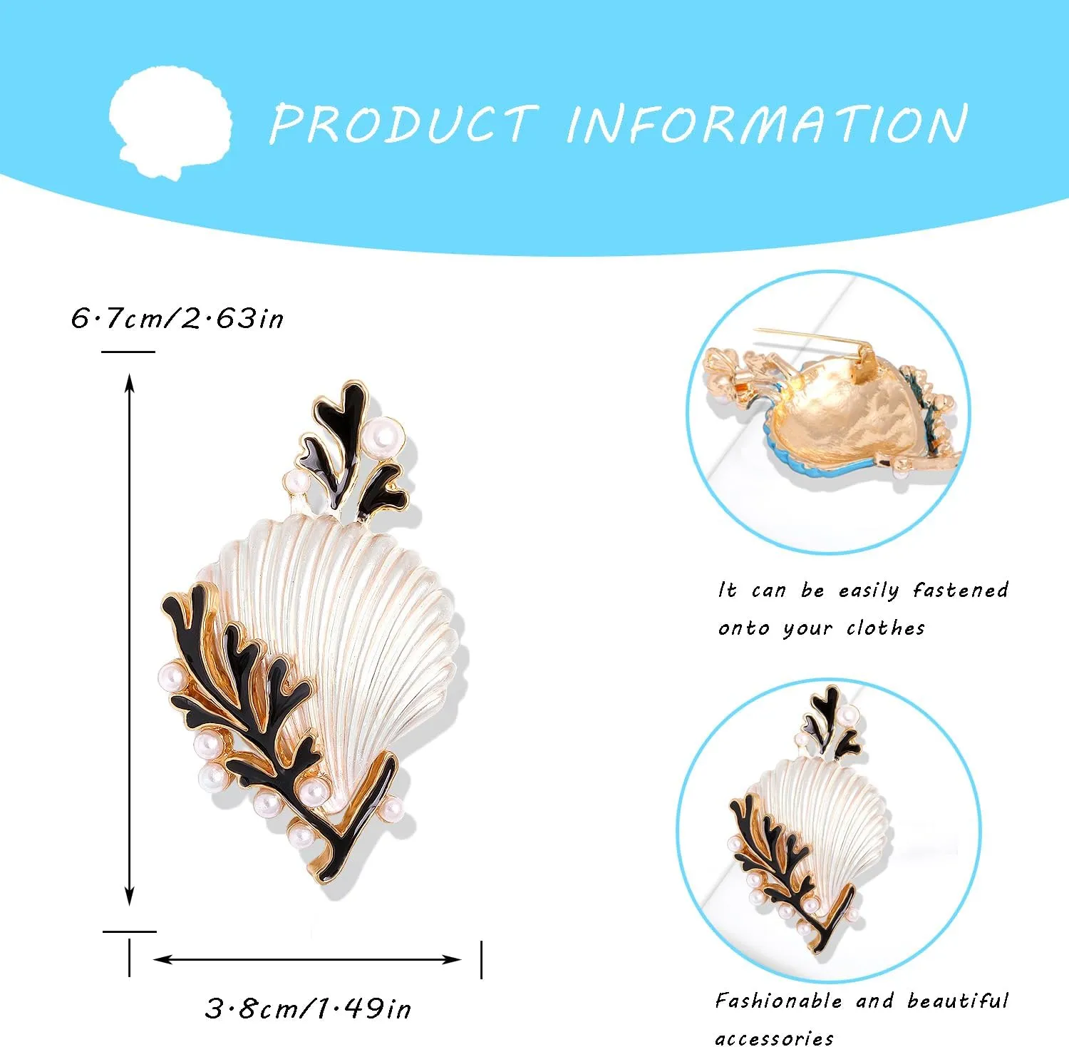 Shell Brooch Pin Sea Shell Ocean Animal Lapel Pin Scallop Shell Pins Sea Shell Jewelry Dress Accessories Cute Sea Animals Brooches for Women for Mom Best Friends Gift