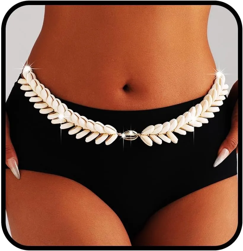Shell Waist Chains for Women Gold Starfish Belly Chain Jewelry Boho Layered Body Chain for Waist Adjustable Bikini Waist Jewelry Accessories