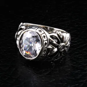 Silver Diamond Cross Biker Ring