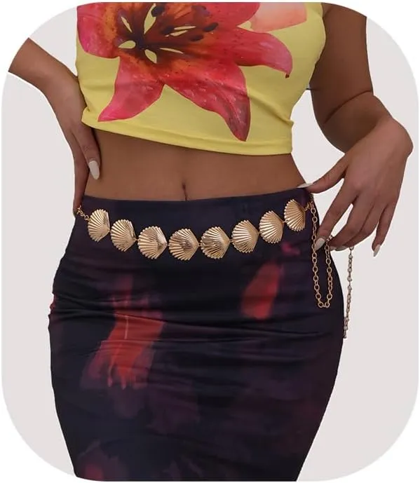 Silver Gold Big Shell Pendant Waist Chain Jewelry for Women Summer Waist Belt Metal Link Chain Belly Belt Bikini Belt Body Chain Jewelry Accessories
