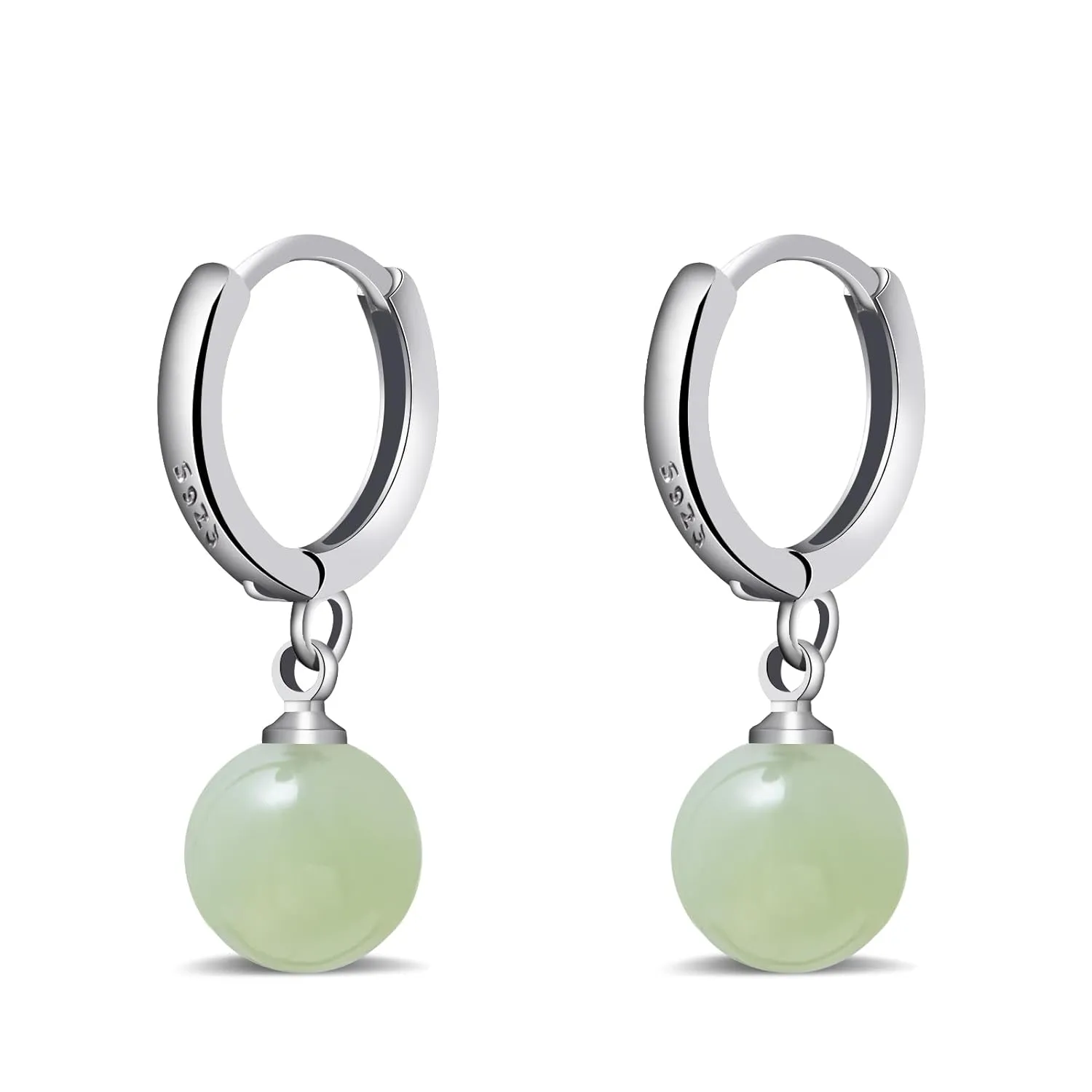 Silver Jade Huggie Hoop Earrings Green Jade Earrings for Women Trendy Simple Jade Jewelry for Gift