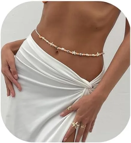 Simple Beaded Waist Chain Jewelry Summer Beach Starfish Body Chain Bikini Adjustable Shell Bead Tassel Belly Body Chain Jewelry for Women