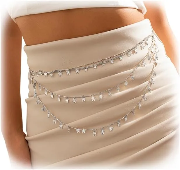 Simple Bikini Bead Waist Chain for Women Sexy Metal Shell Tassel Belly Body Chains Summer Beach Butterfly Waist Body Accessories Jewelry