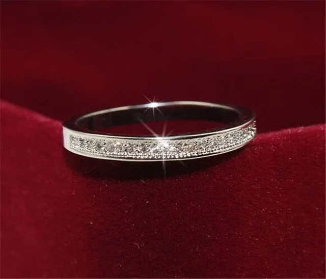 Simple Eternity Band ring 925 Sterling silver AAAAA Zircon cz Wedding Band Rings for women Bridal Statement Party Jewelry