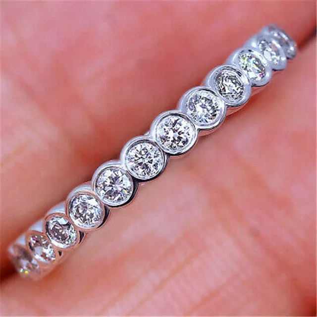 Simple Eternity Band ring 925 Sterling silver AAAAA Zircon cz Wedding Band Rings for women Bridal Statement Party Jewelry