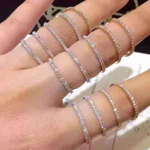 Simple Eternity Band ring 925 Sterling silver AAAAA Zircon cz Wedding Band Rings for women Bridal Statement Party Jewelry