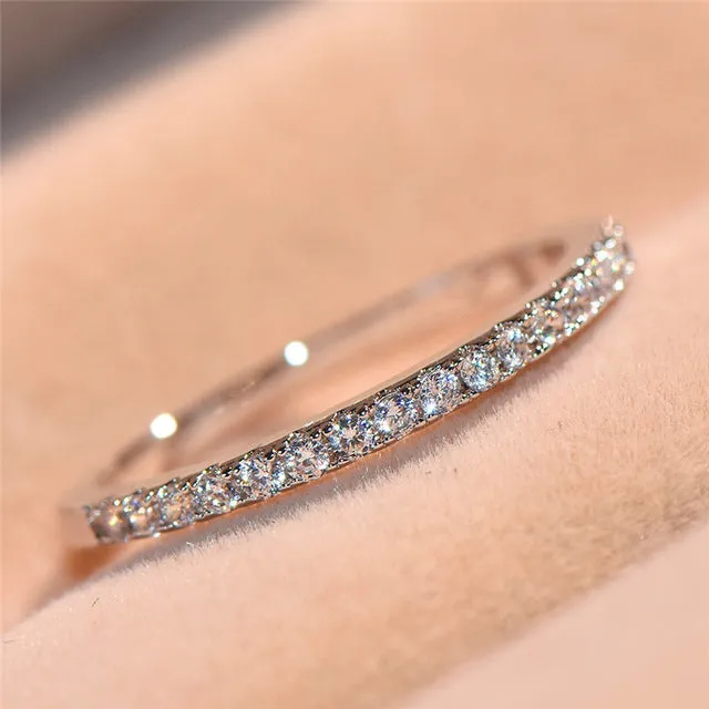 Simple Eternity Band ring 925 Sterling silver AAAAA Zircon cz Wedding Band Rings for women Bridal Statement Party Jewelry