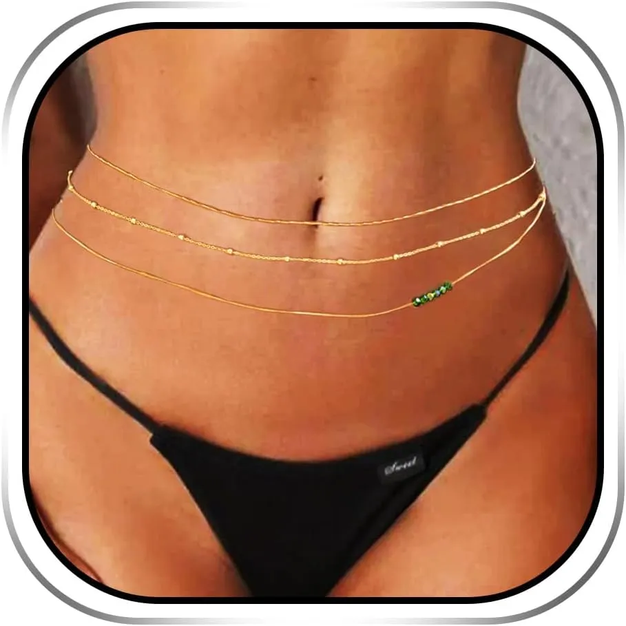 Sixexey Beads Waist Chain Gold Body Chain Layered Belly Chains Beach Bikini Body Jewelry for Women