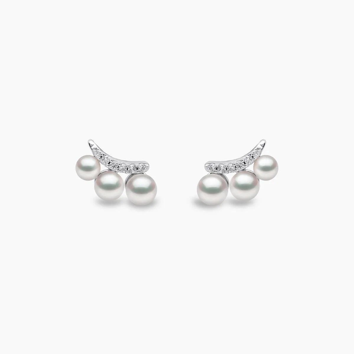Sleek 18K Gold Pearl and Diamond Mini Stud Earrings