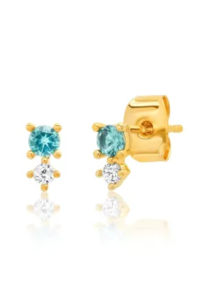 Small Aqua Post Earring with Clear CZ