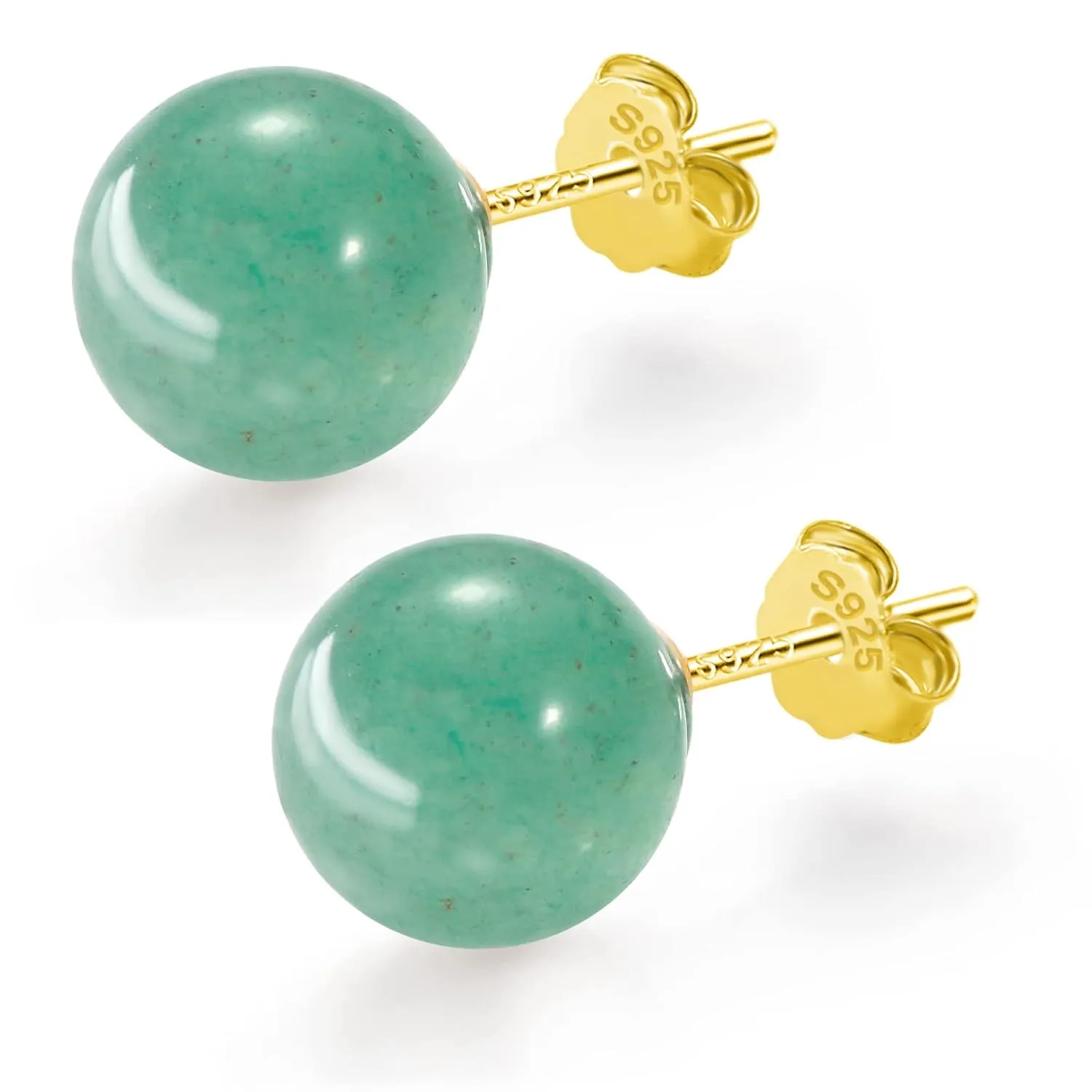 SmileBelle Jade Earrings, 18k Green Earrings for Sensitive Ears, 8mm Green Stud Earrings for Women as Gold Stud Earrings, Natural Jade Earrings Jewelry for Birthday Gifts