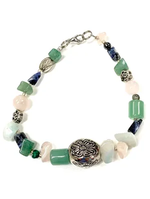 Soft Silver Flower Bracelet w/Divine Mercy Medal