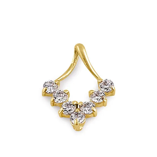 Solid 14K Yellow Gold Trendy V CZ Pendant