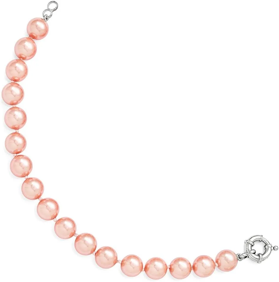 Solid 925 Sterling Silver Majestik 10-11mm Pink Imitation Shell Pearl Bracelet 7.5"