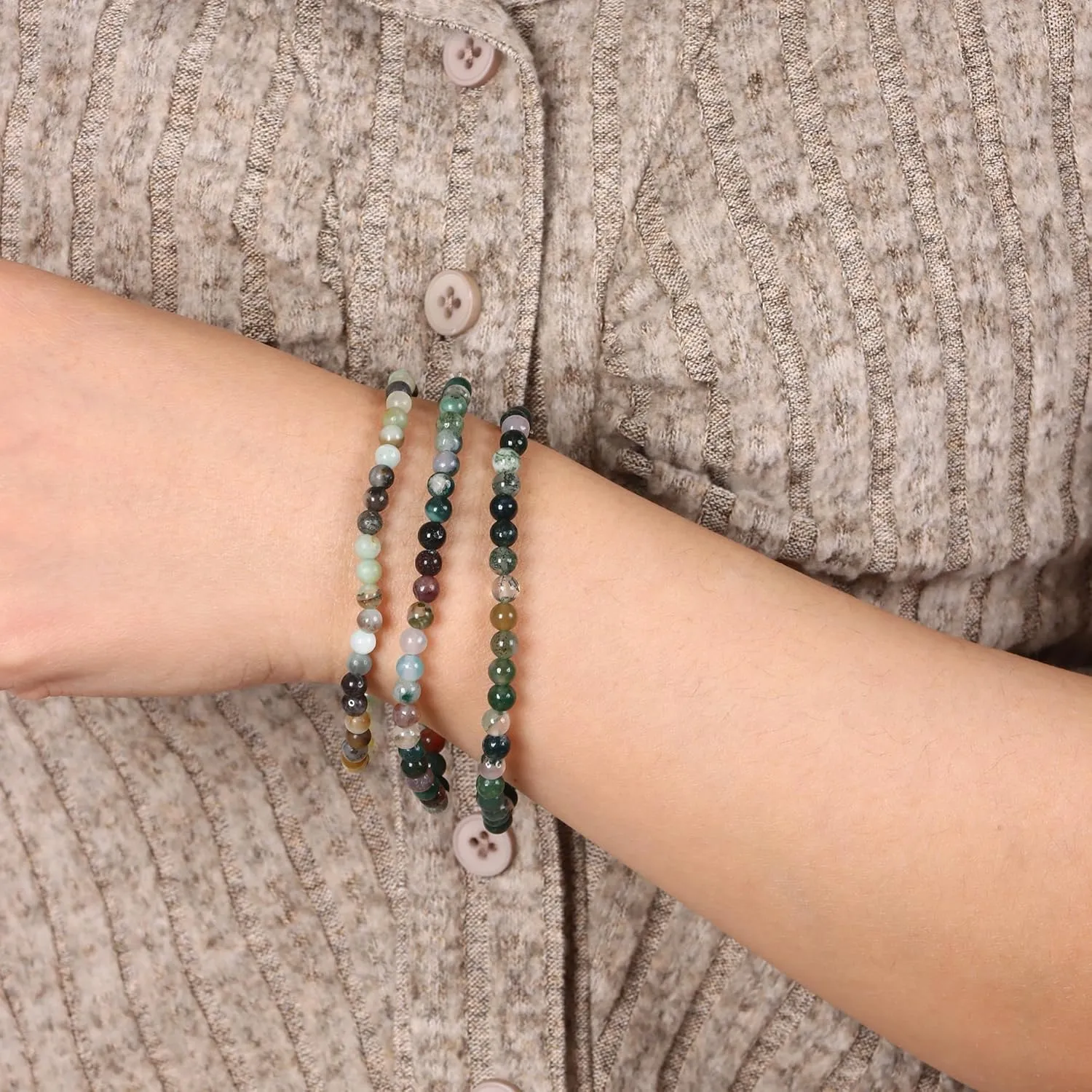 SONNYX 3PCS Crystal Bracelets for Women Men 4mm Semi-Precious Gemstone Beaded Bracelets Round Gemstones Elastic Stretch Bracelet Yoga Bracelets Unisex Jewelry