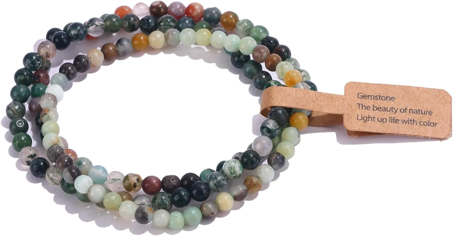SONNYX 3PCS Crystal Bracelets for Women Men 4mm Semi-Precious Gemstone Beaded Bracelets Round Gemstones Elastic Stretch Bracelet Yoga Bracelets Unisex Jewelry