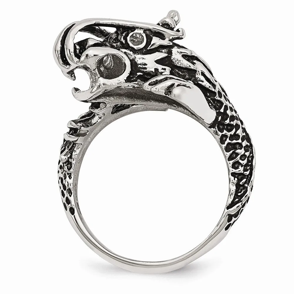 Stainless Steel Antiqued Dragon Ring