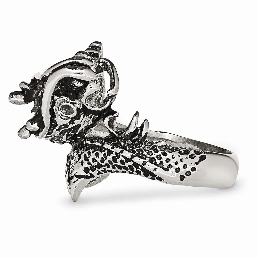 Stainless Steel Antiqued Dragon Ring