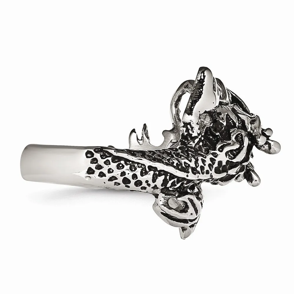 Stainless Steel Antiqued Dragon Ring