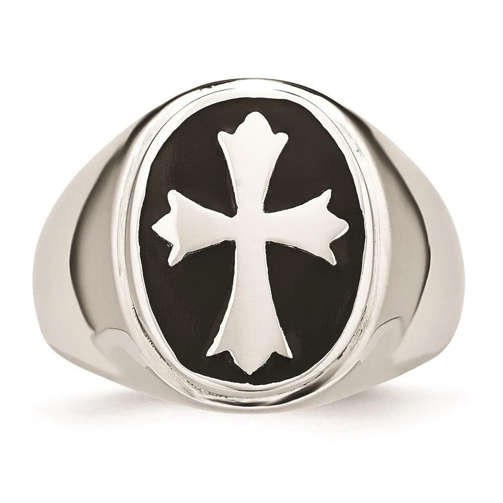 Stainless Steel Enameled Cross Polished Ring