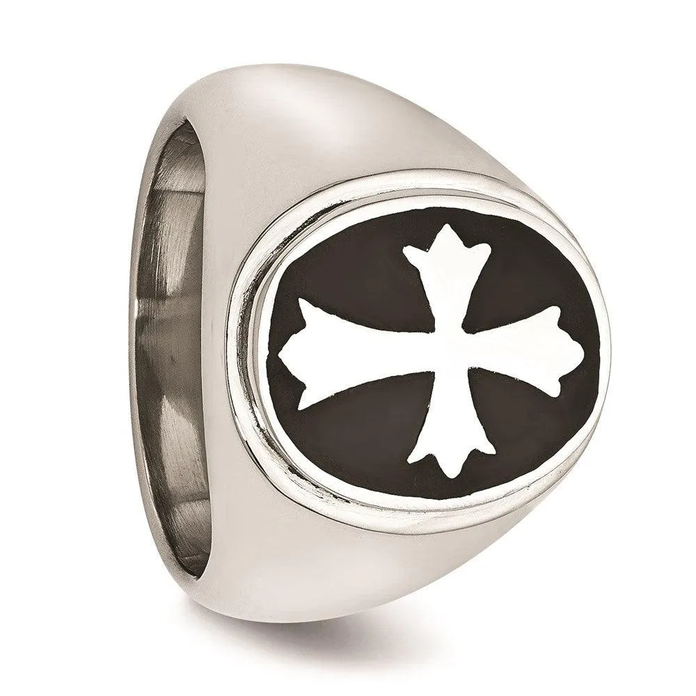 Stainless Steel Enameled Cross Polished Ring