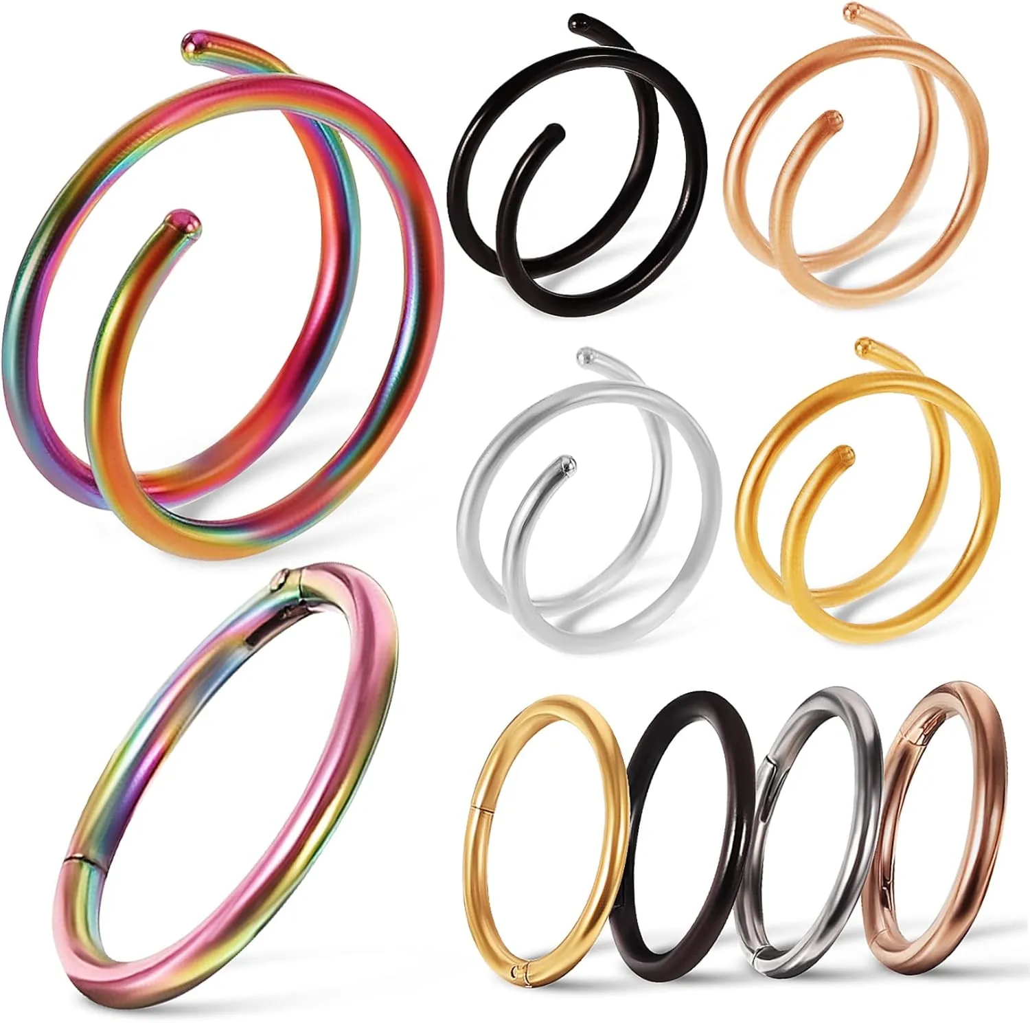 Stainless Steel Nose Rings Hoops Set 10pcs Spiral Nose Jewelry for Women Comfortable and Fashion