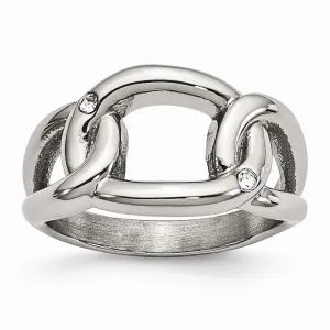 Stainless Steel Polished Crystal Ring
