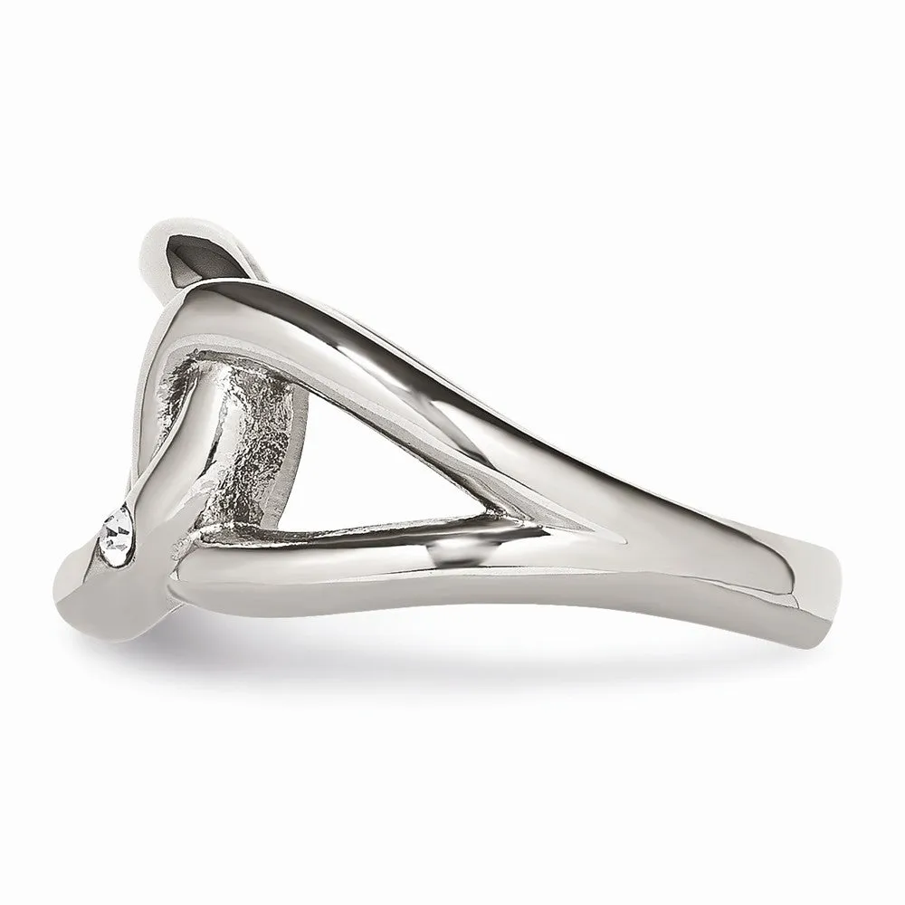 Stainless Steel Polished Crystal Ring