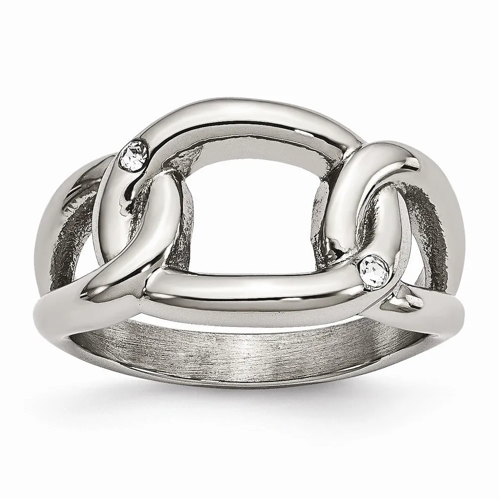 Stainless Steel Polished Crystal Ring