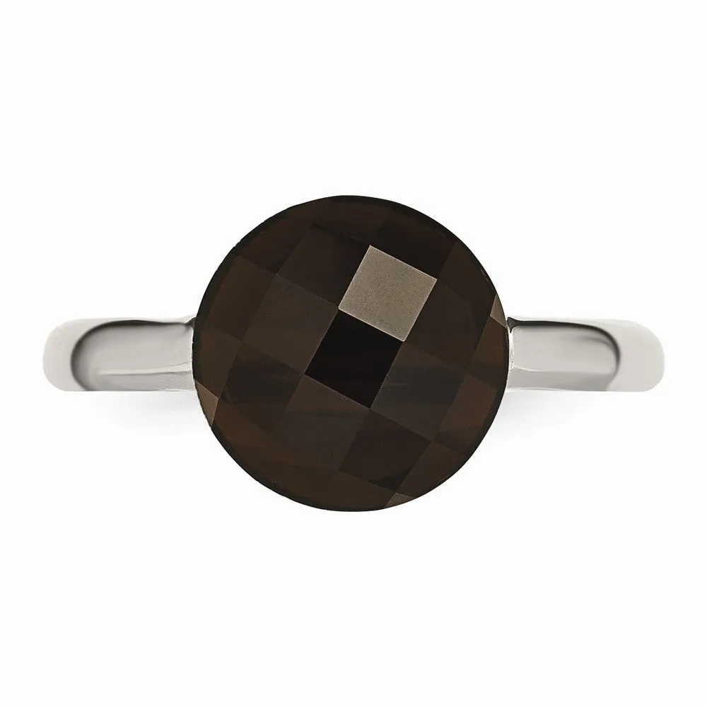 Stainless Steel Polished Dark Brown Glass Ring