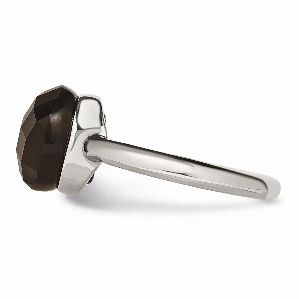 Stainless Steel Polished Dark Brown Glass Ring