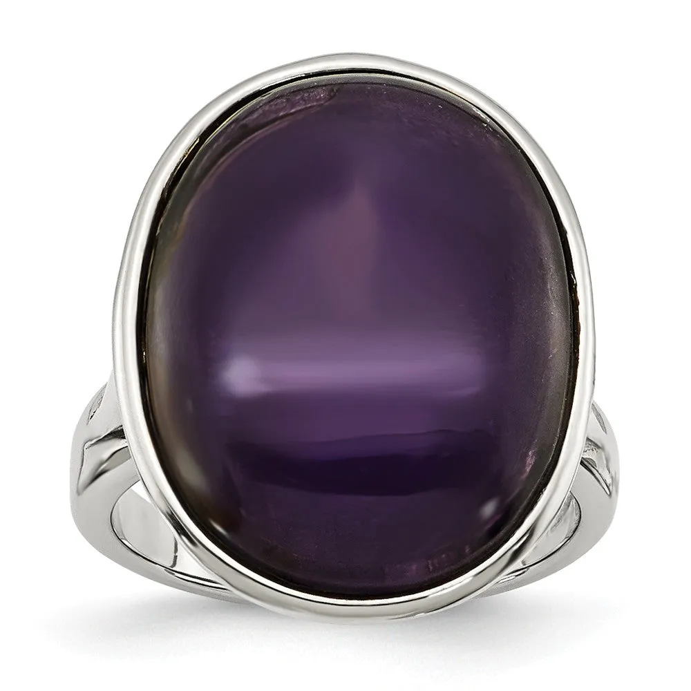 Stainless Steel Synthetic Amethyst Ring