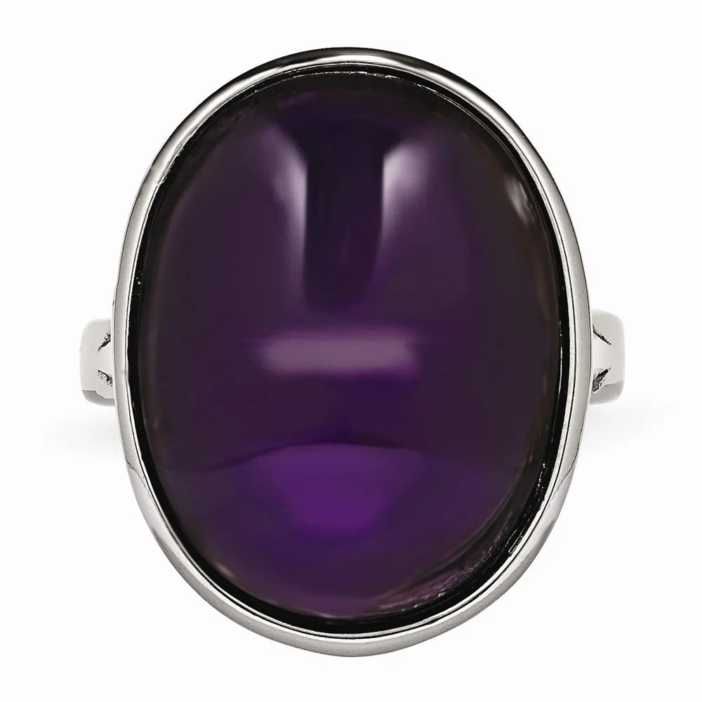 Stainless Steel Synthetic Amethyst Ring