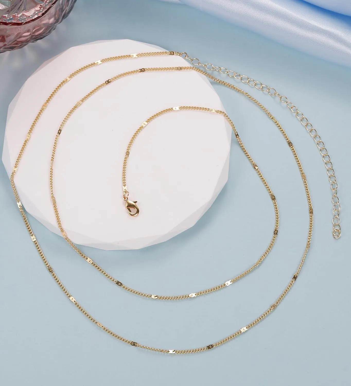 Staligue Ankle Bracelets for Women 14k Gold Plated Waterproof Anklets 6Pcs Adjustable Layered Cuban Link Chain Herringbone Beaded Anklets Set Summer Beach Jewelry Gift