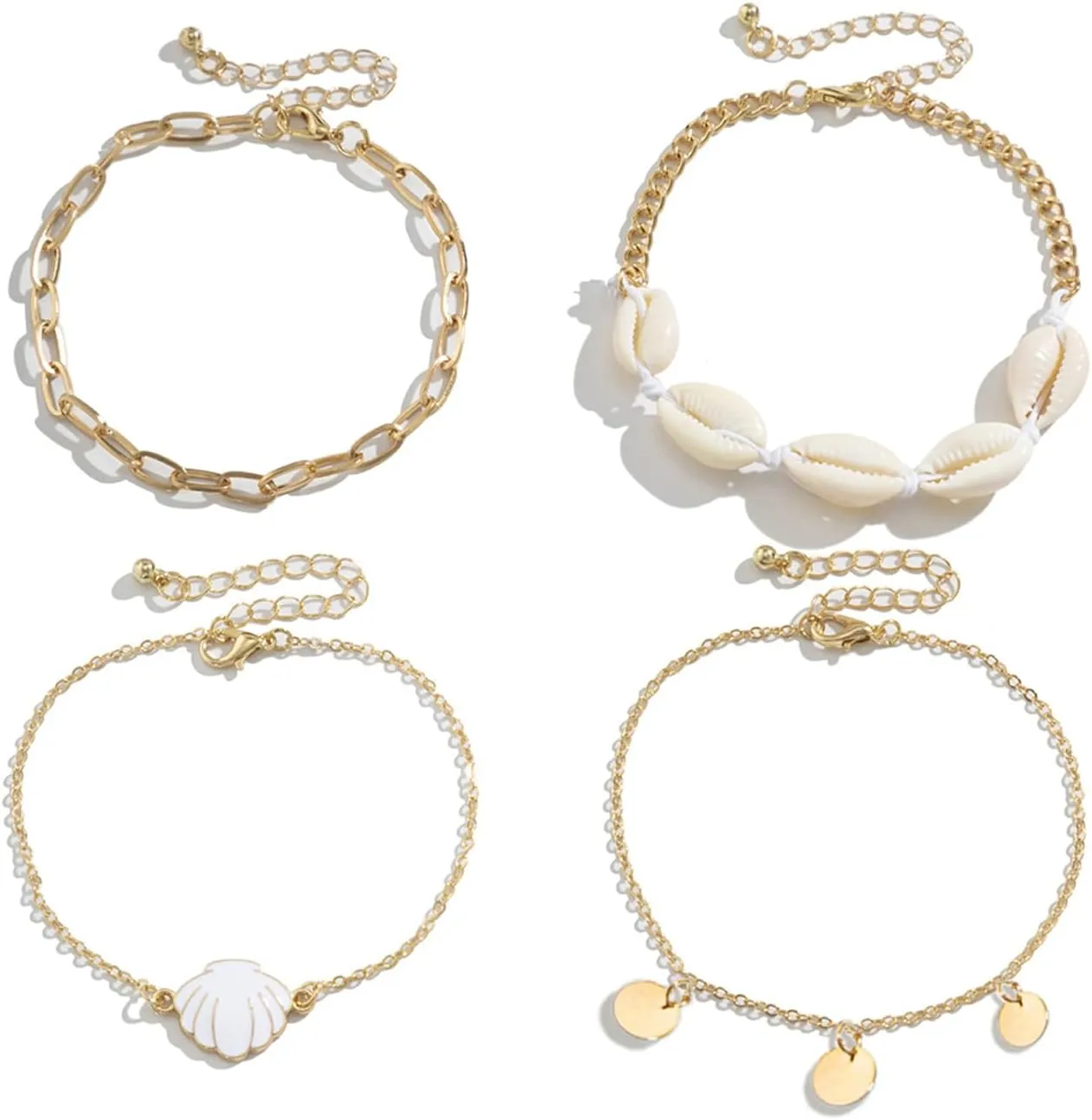 Starfish Anklet Bracelet for Women Stackable Puka Shell Anklet Starfish Ankle Bracelets Adjustable Shell Chain Ankelet Boho Seashell Beaded Anklet Waterproof Beach Foot Jewelry