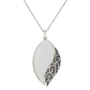 Sterling Silver Mother of Pearl Filigree Teardrop Pendant Necklace