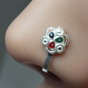 Sterling Silver Nose pin in clip style for Non piercing Nose
