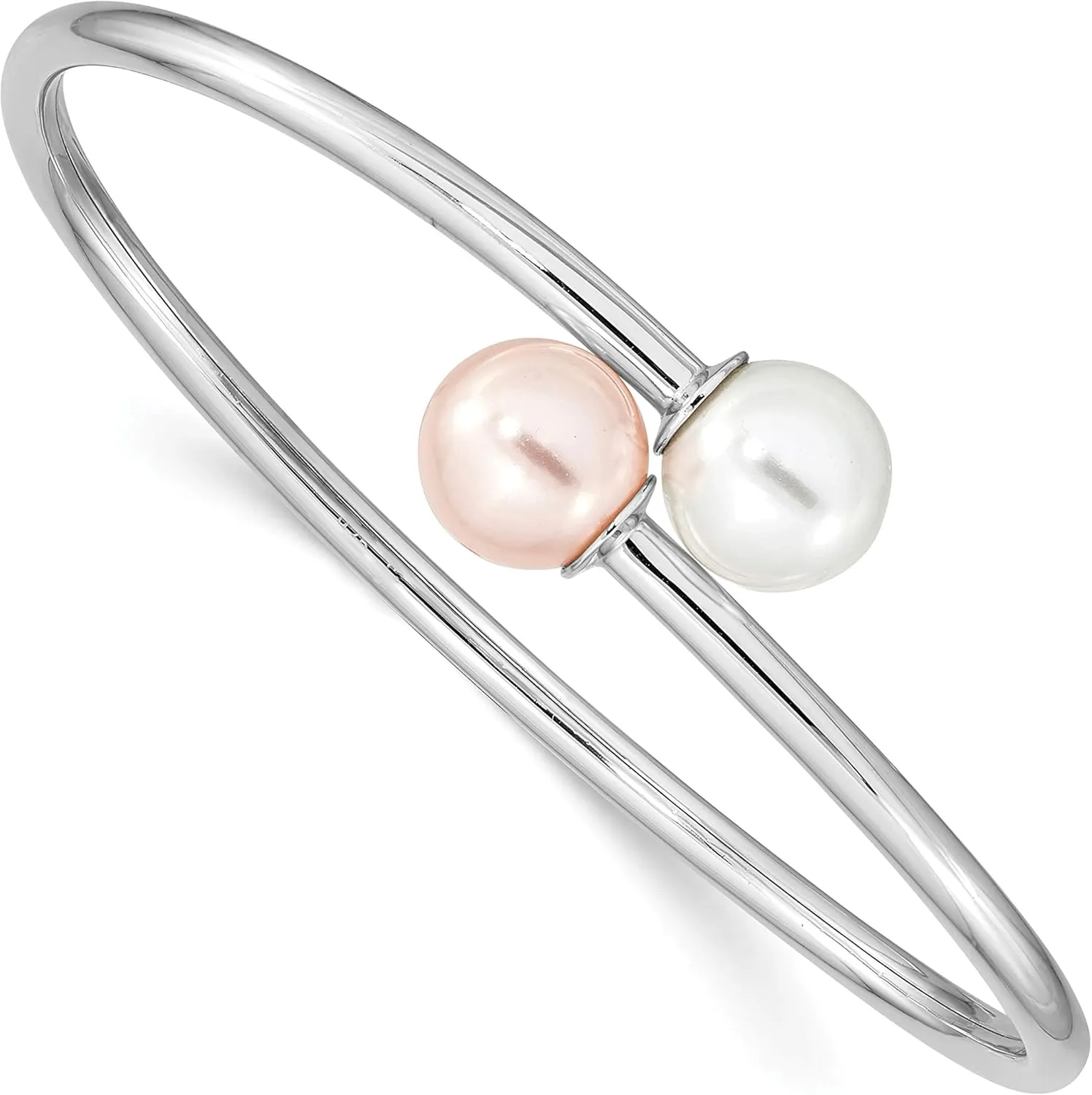 Sterling Silver Rhod-plat 10-11mm Wht Pink Imitation Shell Pearl Bangle